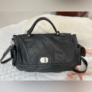 au STUNNING Black Leather Satchel Crossbody Bag Purse